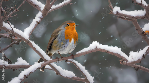 Robin in snowy tree © Husnain