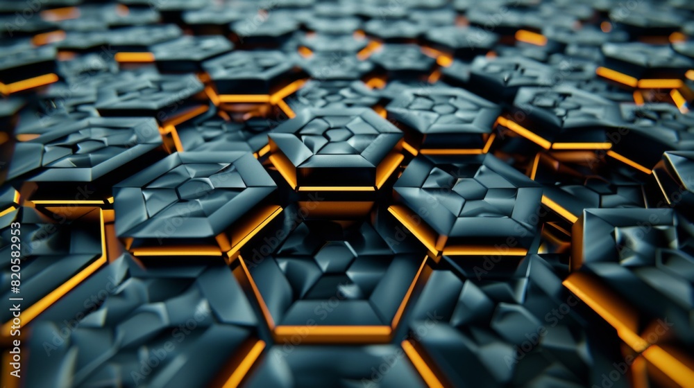 Futuristic Black Hexagonal Pattern with Orange Glow Futuristic Black Hexagonal Pattern with Orange Glow