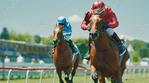 a horse race on their horses to the finish line. Traditional European sport photo