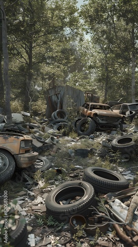 Wallpaper Mural Illegal Waste Disposal in a D Rendered Forest Clearing A Gritty Tale of Environmental Decay Torontodigital.ca