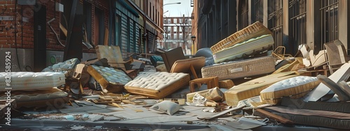 Disorganized Castoffs Cluttering a Neglected Street Corner A HyperDetailed Portrayal of Societal