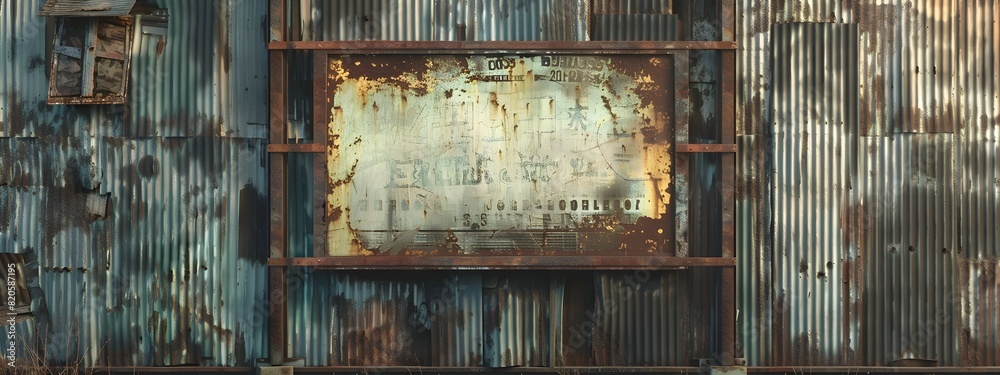 Forgotten Advertisement Panel on Dilapidated Warehouse Wall in Urban Decay Forgotten Advertisement Panel on Dilapidated Warehouse Wall in Urban Decay