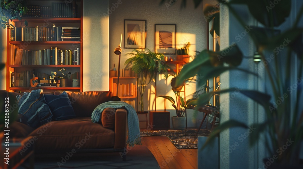 Aesthetic living room setting enhanced by a carefully curated wall poster and frame mockup.