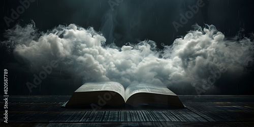 Wisps of clouds escaping from an open book. photo