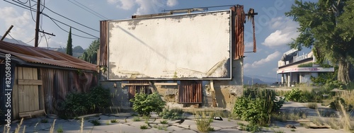 Forgotten Purpose A D Rendering of a Weathered Billboard Affixed to a RunDown Commercial Property photo