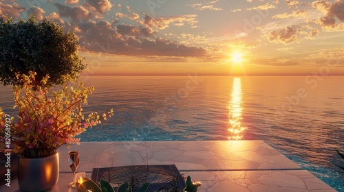 Beautiful scene of a sundowner over the ocean. Generative AI. photo