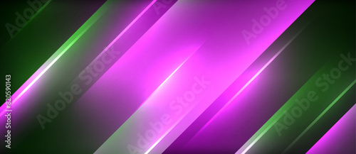 Neon dynamic diagonal light rays background. Techno digital geometric concept design for wallpaper, banner, presentation, background