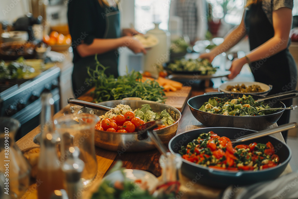 Group of People Preparing Food in Kitchen. Generative AI Group of People Preparing Food in Kitchen. Generative AI