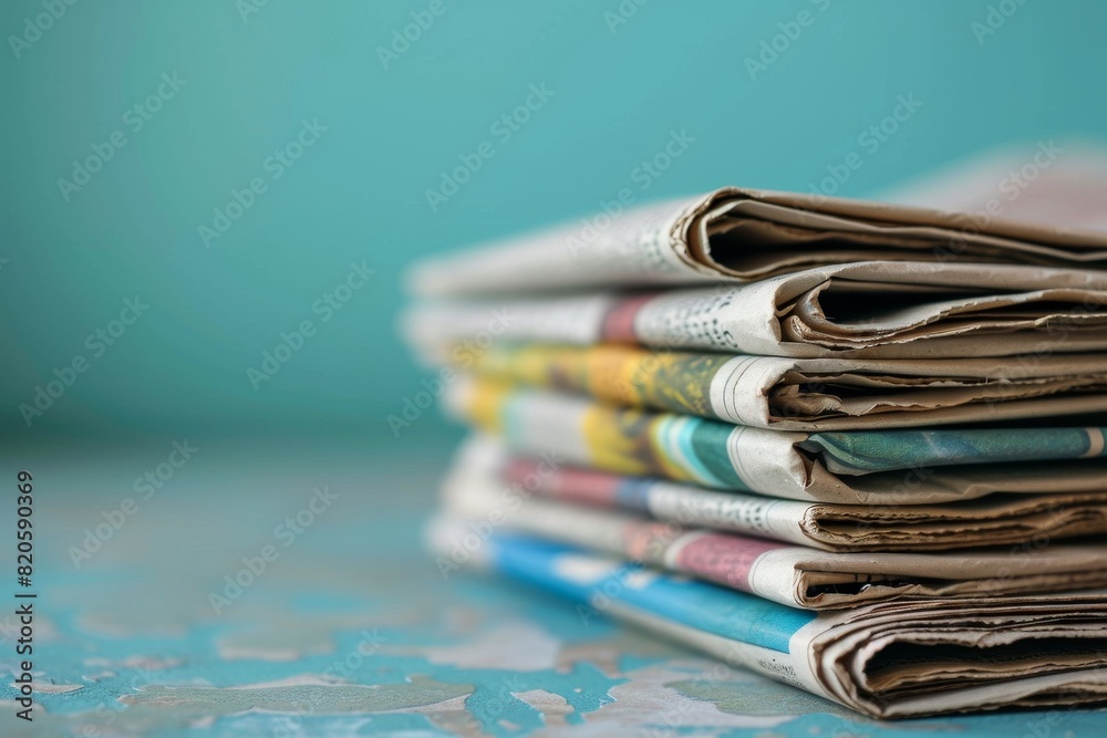 Stack of newspapers on one color n background Copy space for your text Stack of newspapers on green background , AI generated Stack of newspapers on one color n background Copy space for your text Stack of newspapers on green background , AI generated