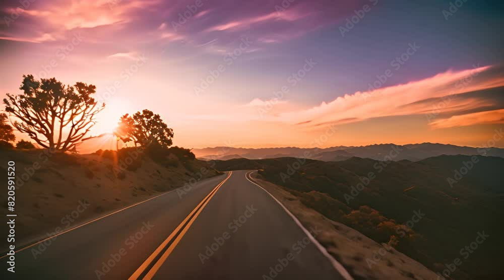 Sunset over a rural asphalt road: a tranquil journey through the rural landscape. Sunset over a rural asphalt road: a tranquil journey through the rural landscape.