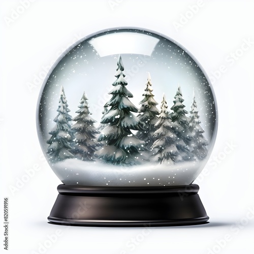 christmas tree and snow globe, Merry Christmas with a snow globe with a house and trees in the background