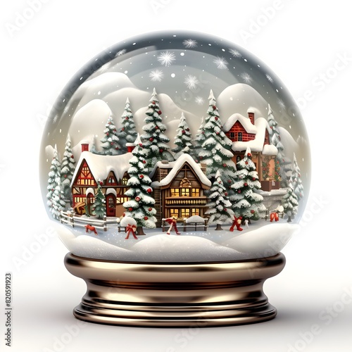 christmas ball with snow globe, Christmas glass sphere new year magic ball illustration toy country scene image fairy mood