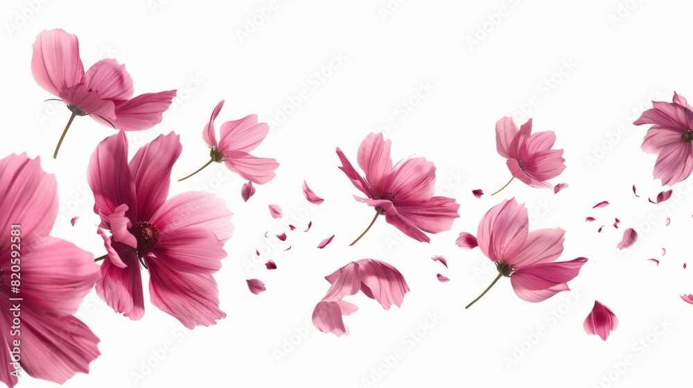 flower Cosmos petals flew isolated on white background