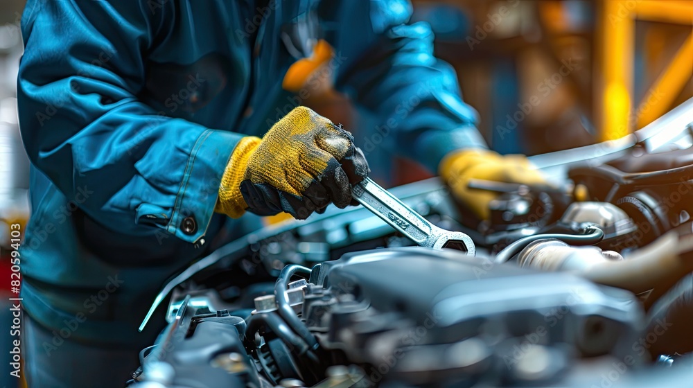 Auto mechanic working on car broken engine in mechanics service or garage Auto mechanic working on car broken engine in mechanics service or garage