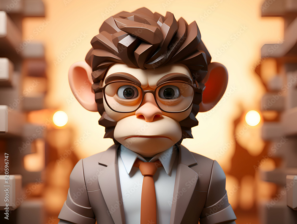 3D Illustration of a monkey in a business suit and glasses