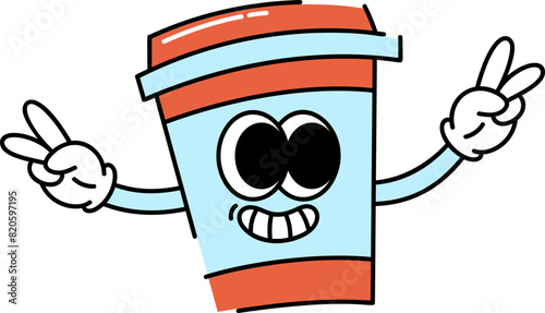 Cute groovy coffee cup character illustration vector