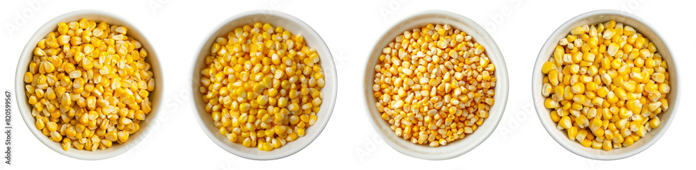 Kernels, wooden bowl, isolated, top view, PNG set Kernels, wooden bowl, isolated, top view, PNG set