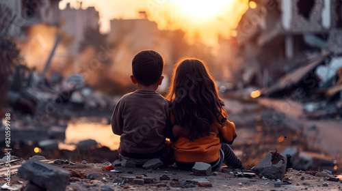 The Resilience of Hope: Children Witness the Dawn after Destruction photo