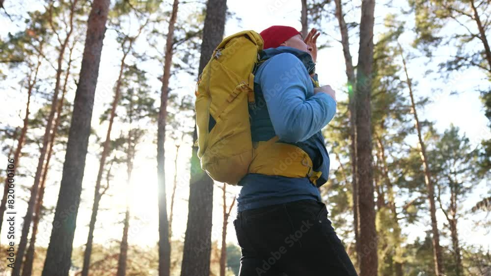 Tourism concept. tourist outdoor recreation. walk in forest park with backpack. healthy lifestyle of tourist. walking in forest park. outdoor activities.Hiking tourist with backpack through the forest Tourism concept. tourist outdoor recreation. walk in forest park with backpack. healthy lifestyle of tourist. walking in forest park. outdoor activities.Hiking tourist with backpack through the forest