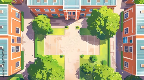 An aerial view of a beautiful school campus