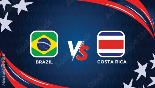 BRAZIL VS COSTA RICA broadcast template for sports Copa America 2024. American Tournament vector illustration graphics. 