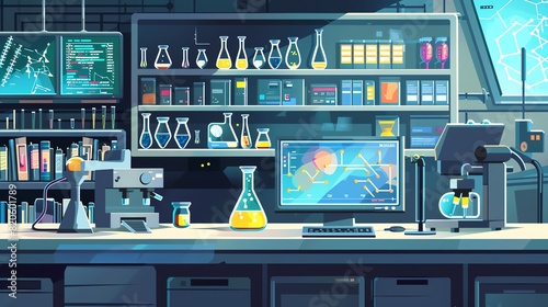 A modern laboratory with a variety of equipment and a computer. The lab is used to conduct experiments and research.