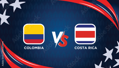 COLOMBIA VS COSTA RICA broadcast template for sports Copa America 2024. American Tournament vector illustration graphics.