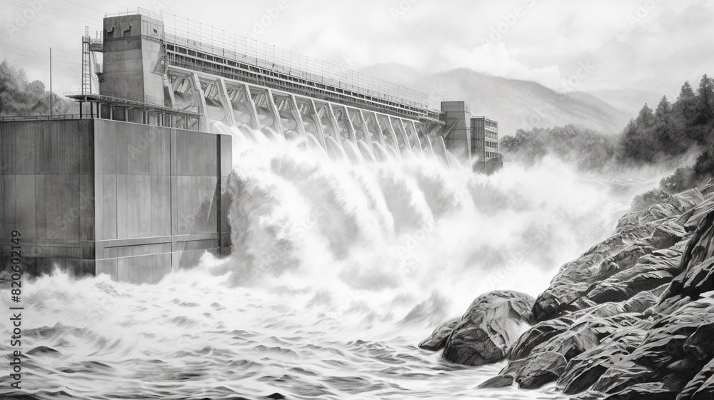 Hydro power station stock illustration. Hydro power station stock illustration.