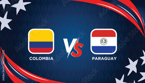 COLOMBIA VS PARAGUAY broadcast template for sports Copa America 2024. American Tournament vector illustration graphics. 16 May 2024, Karachi, Pakistan.