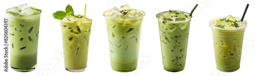 Green matcha ice tea on transparent bacground