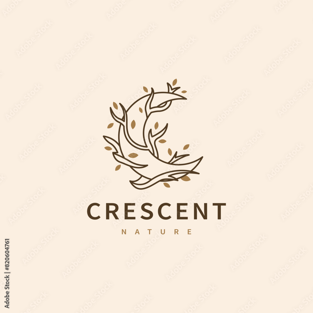 moon crescent and root leaf logo design illustration moon crescent and root leaf logo design illustration