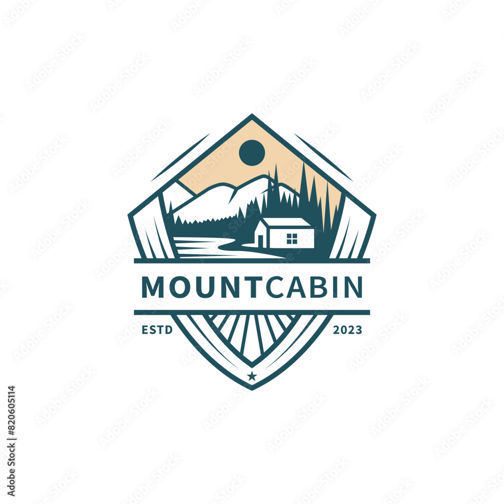 house rent logo design, mountain and pine forest vector illustration house rent logo design, mountain and pine forest vector illustration