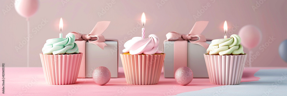 Image of birthday cupcake with lit candle stuck in it. Image of birthday cupcake with lit candle stuck in it.