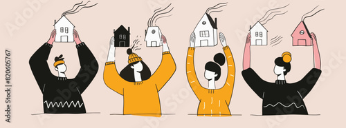 a group of people holding up mouses over their heads. Property ownership and investment