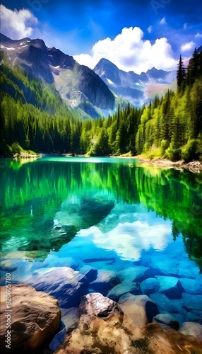 Landschaft Transparenter Bergsee. Hintergrund für das Design 1.
