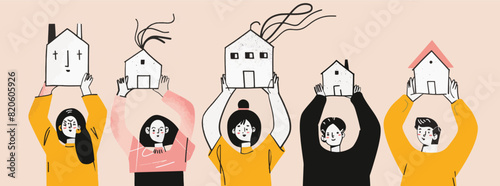 a group of people holding up mouses over their heads. Property ownership and investment