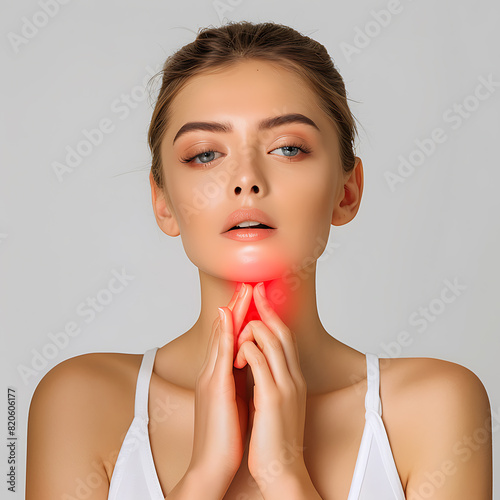 Red-Indicated thyroid area on girl photo