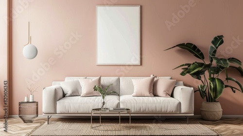 Mockup poster in modern living room interior background 