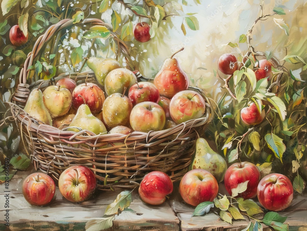 Bountiful Harvest: Fresh Apples and Pears in a Country Garden Bountiful Harvest: Fresh Apples and Pears in a Country Garden