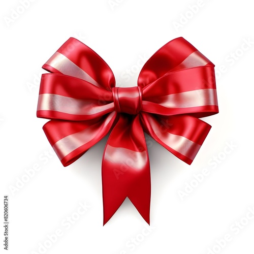 red bow, Realistic red bow with ribbon on white background generative ai, Valentine's day background with gift and red hearts, top view. San Valentine and the concept of love.