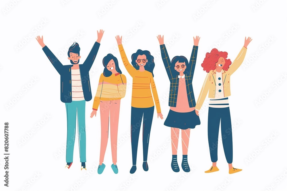 Group of different friends waving and smiling, friendship, Vector illustration.