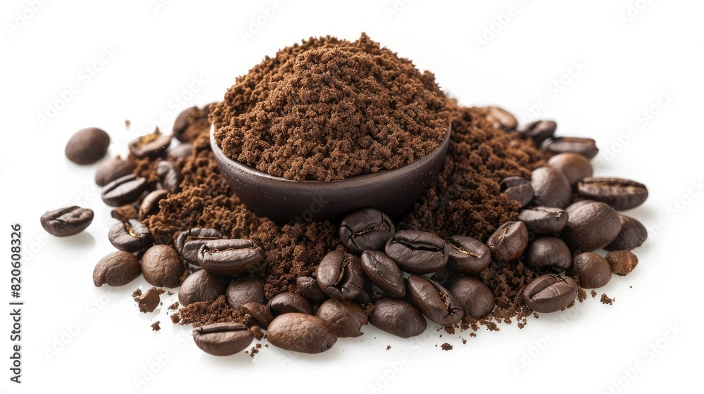 Fototapeta premium Heap of ground coffee on white background