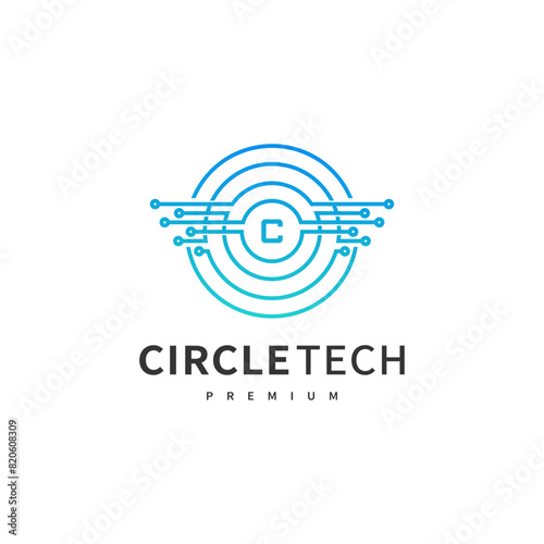 electric circuit logo design illustration with digital round circle 2
