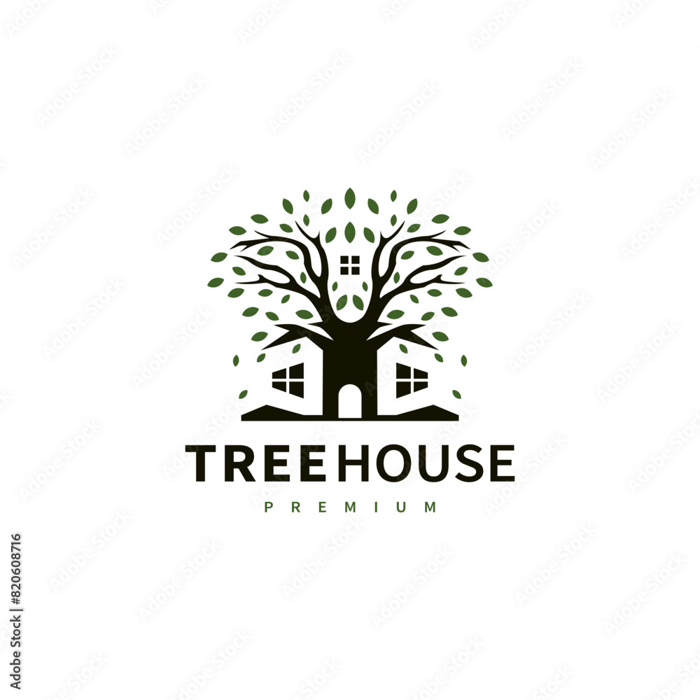 Fototapeta premium house and oak tree icon logo design illustration