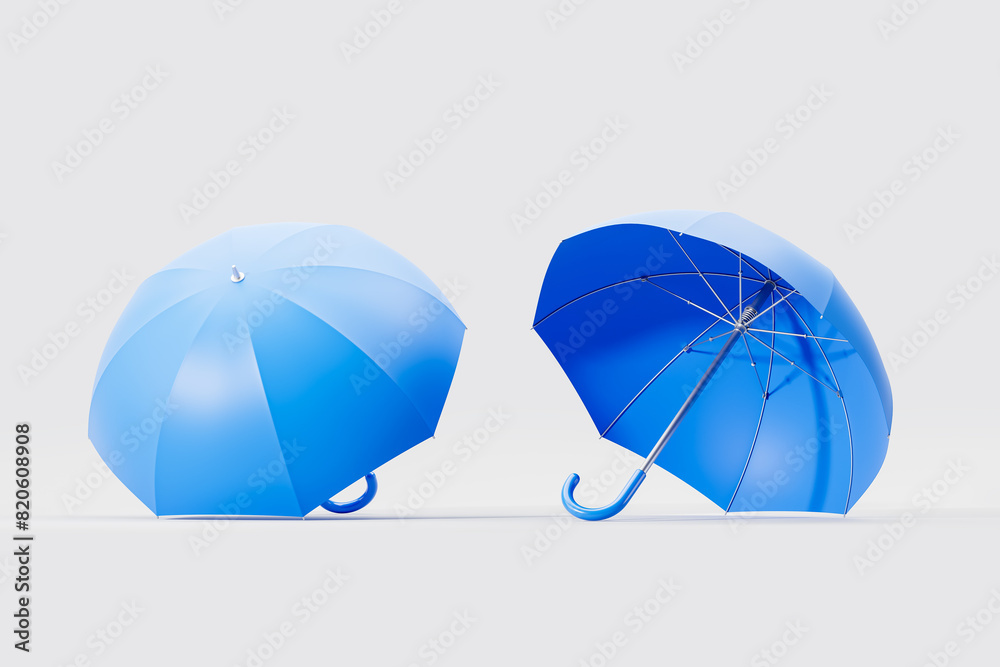 Blue umbrella from different sides light background, protection concept Blue umbrella from different sides light background, protection concept