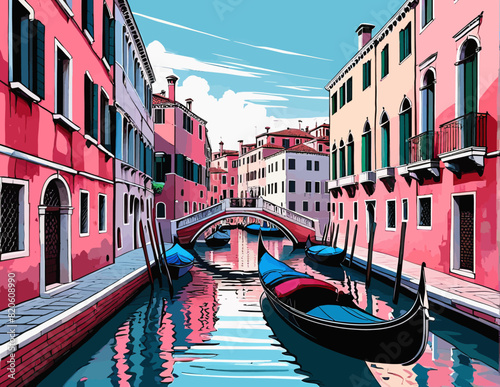 a painting of a gondola on a canal in venice