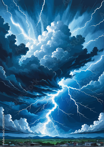 a painting of a lightning storm in the sky