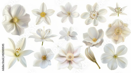 Collection of white flower isolated on a white background as transparent PNG