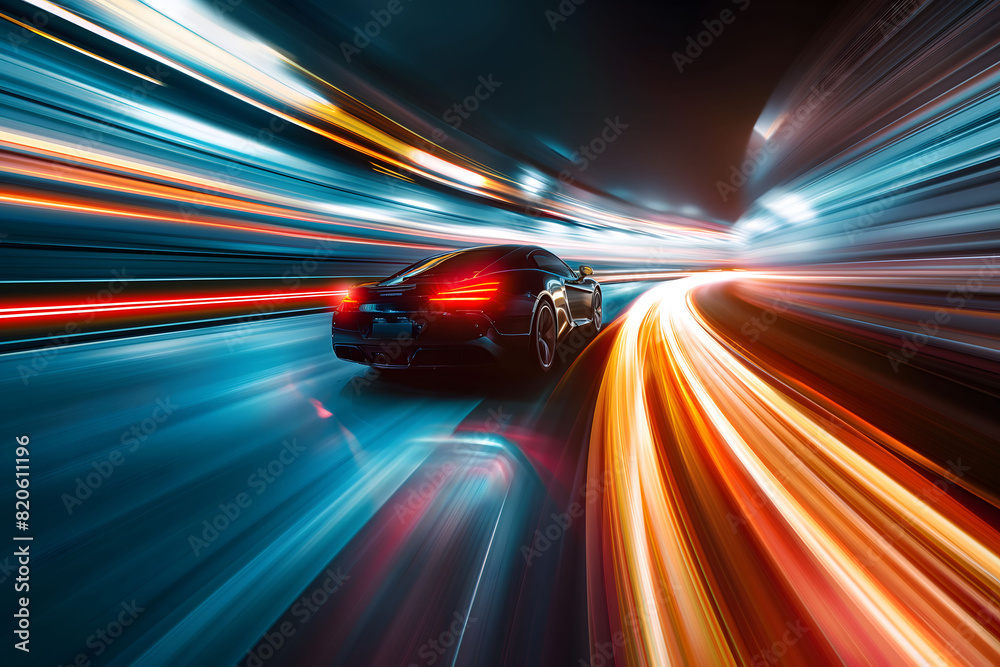 Close-up of a car in motion with dynamic light trails Close-up of a car in motion with dynamic light trails