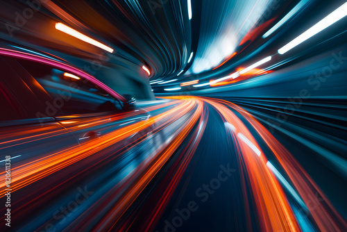 Close-up of a car in motion with dynamic light trails